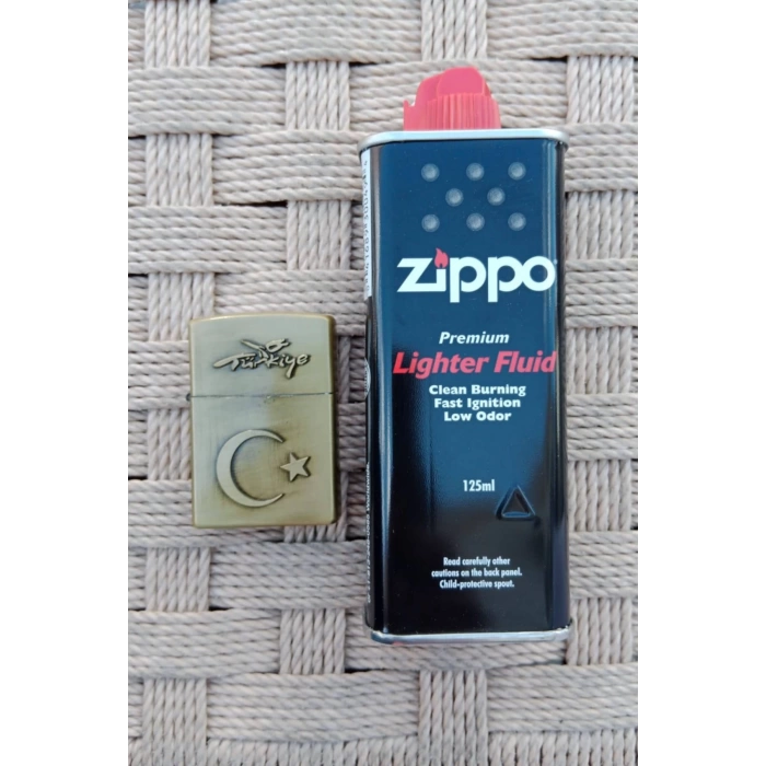 Ozel Tasarim Sari renkli Turkiye Yazili Ayyildiz kabartmali premium zippo Cakmak