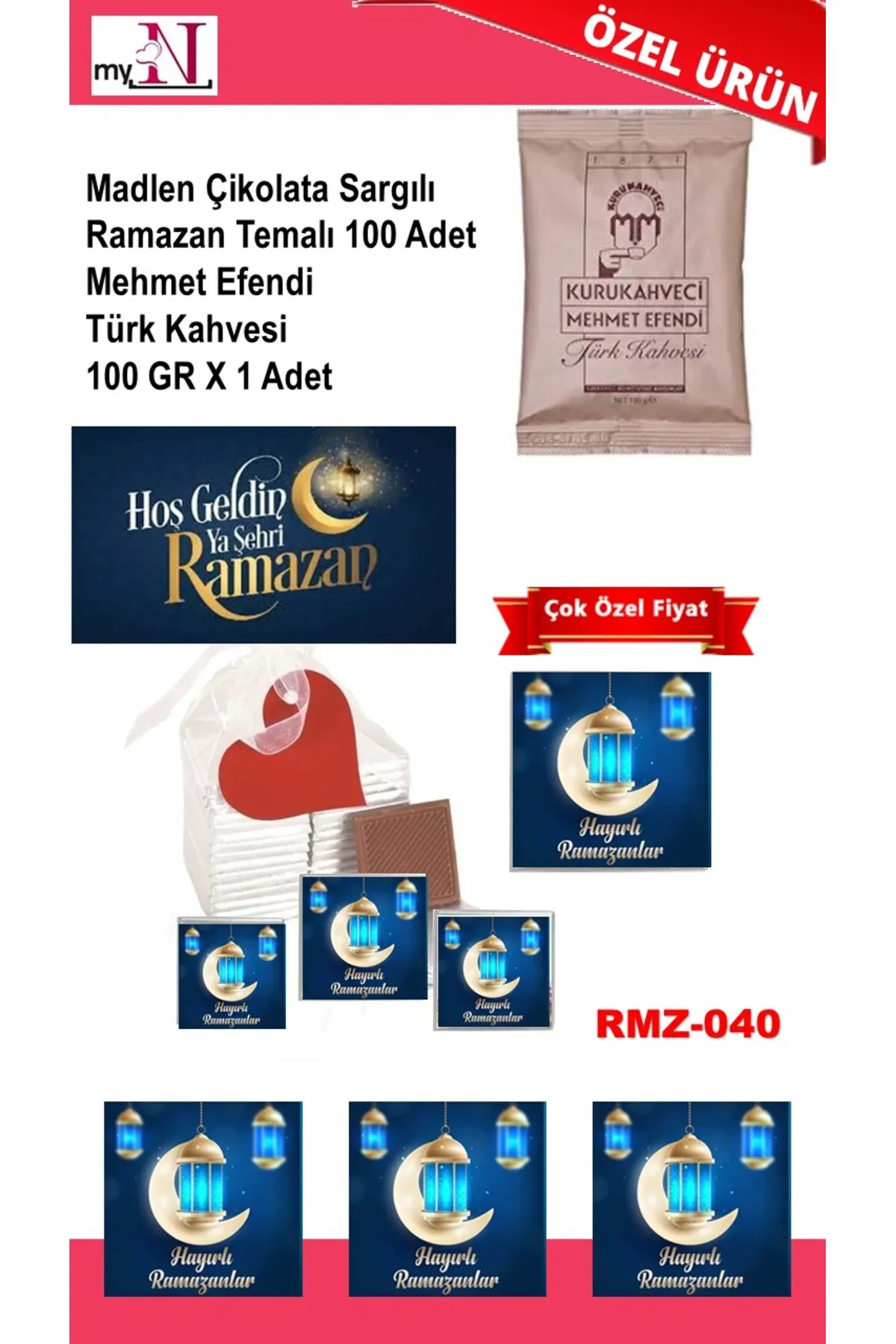 Madlen Çikolata Sargılı Ramazan Temalı 25 Adet - Mehmet Efendi Türk Kahvesi 100 GR X 1 Adet