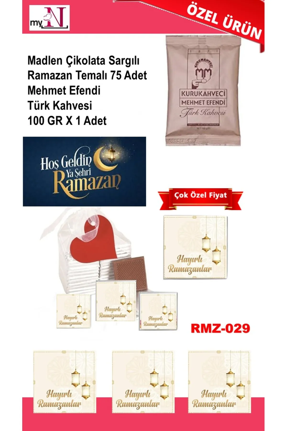 Madlen Çikolata Sargılı Ramazan Temalı 75 Adet - Mehmet Efendi Türk Kahvesi 100 GR X 1 Adet