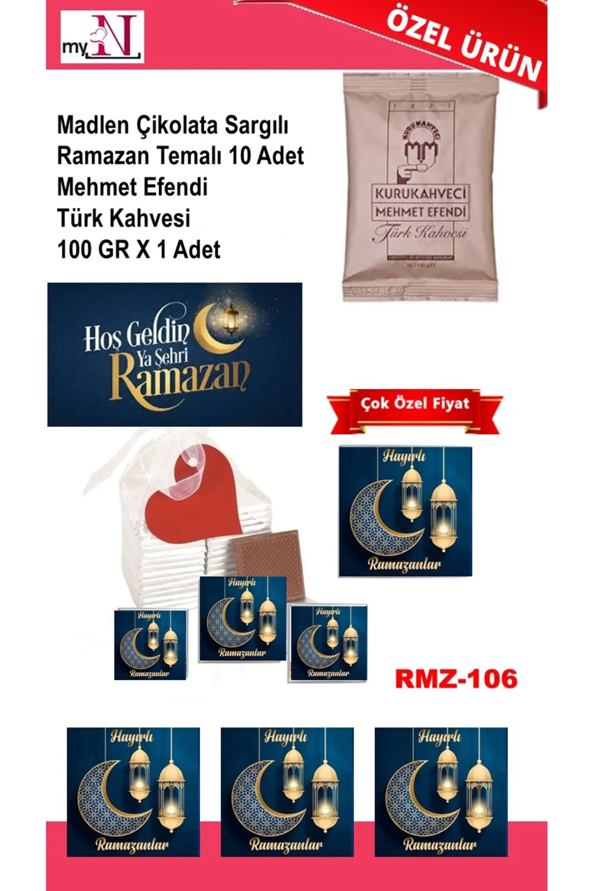 Madlen Çikolata Sargılı Ramazan Temalı 10 Adet - Mehmet Efendi Türk Kahvesi 100 GR X 1 Adet