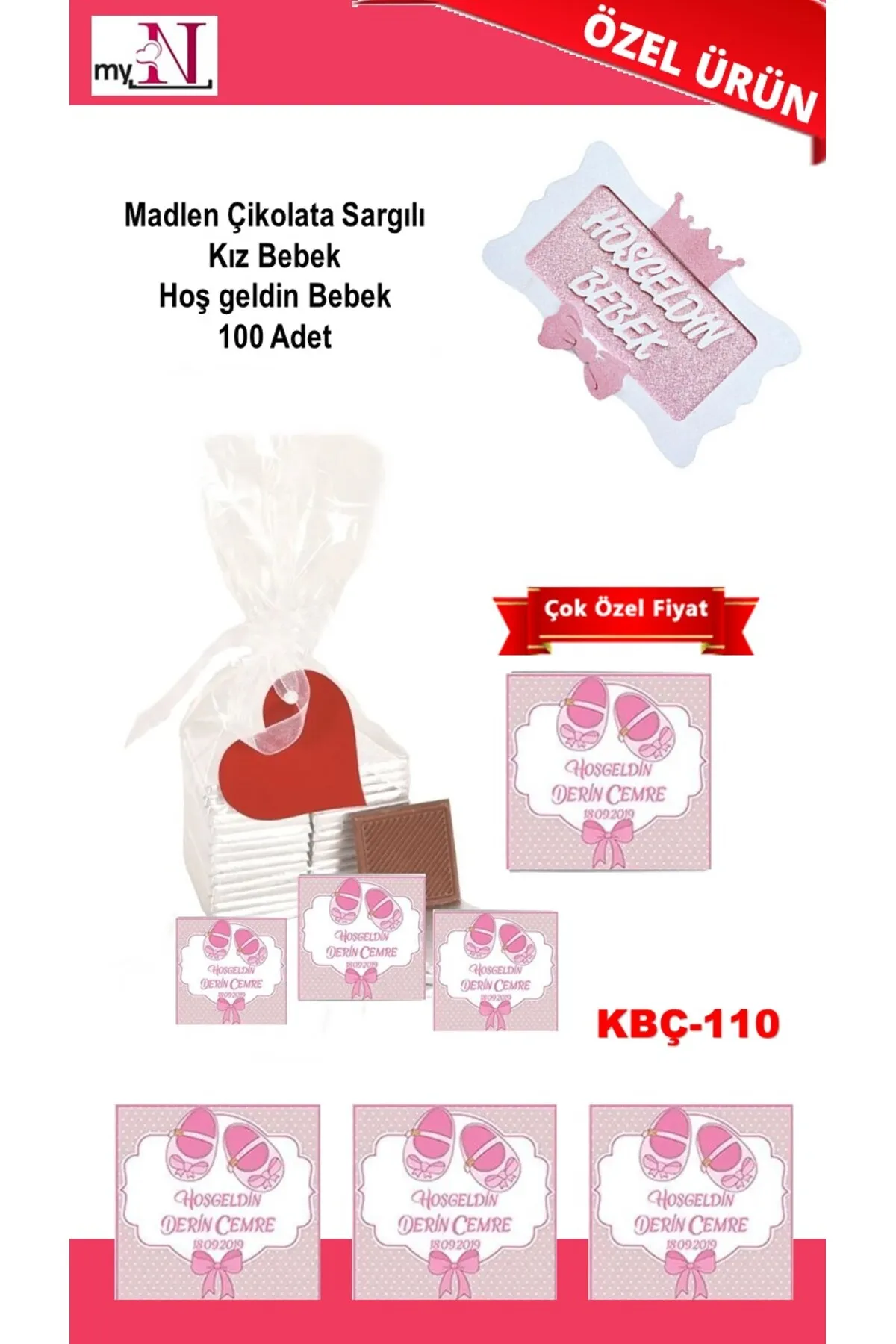 Madlen Çikolata Sargılı Kız Bebek Hoş geldin Bebek 100 Adet