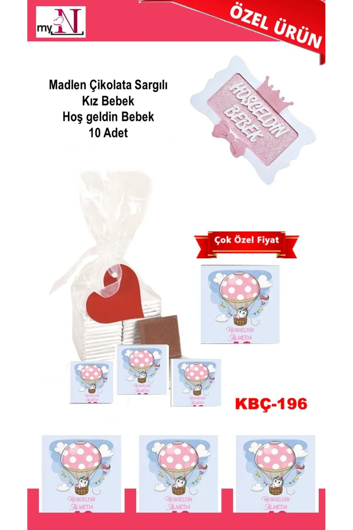 Madlen Çikolata Sargılı Kız Bebek Hoş geldin Bebek 10 Adet