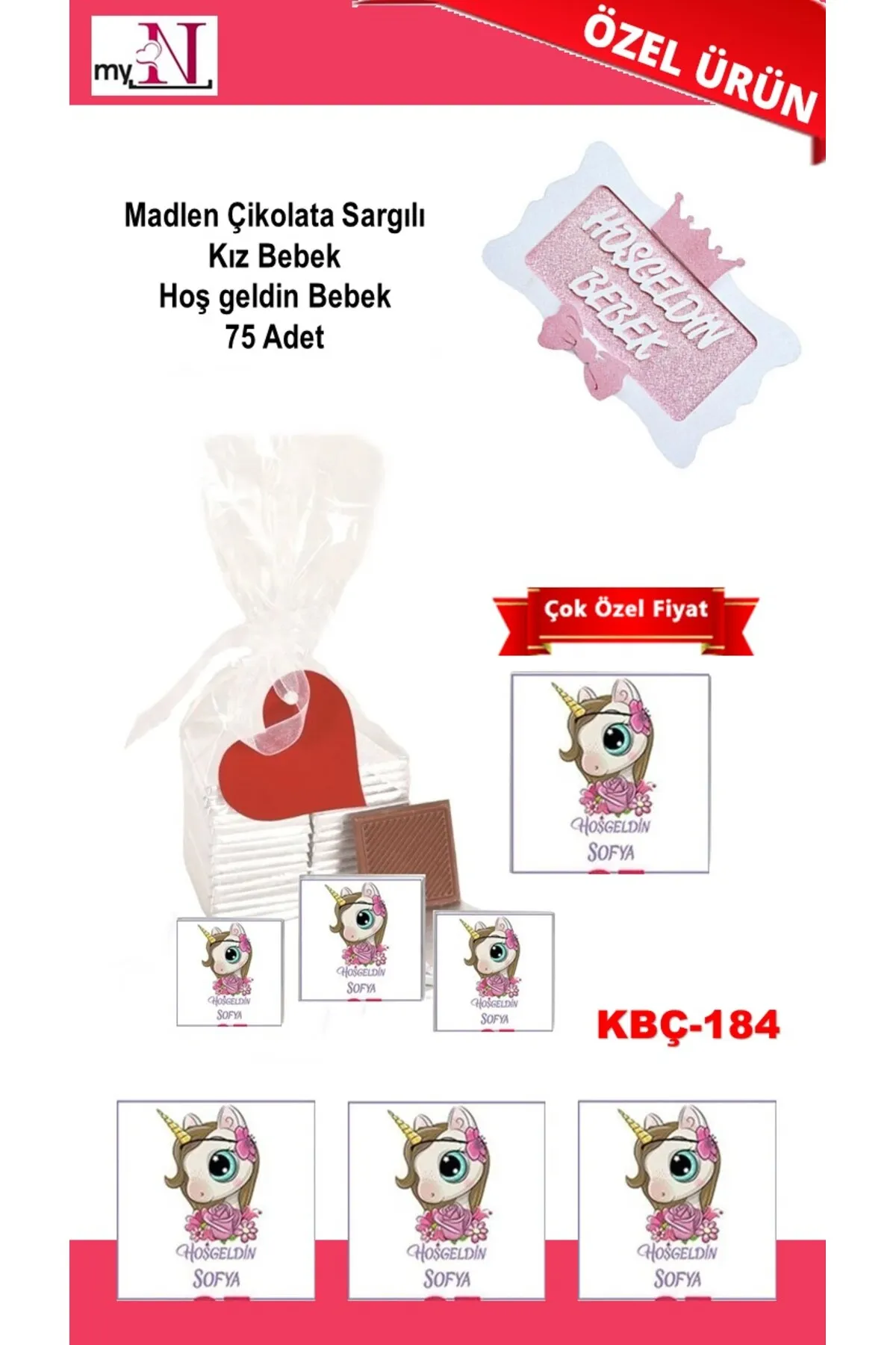 Madlen Çikolata Sargılı Kız Bebek Hoş geldin Bebek 75 Adet