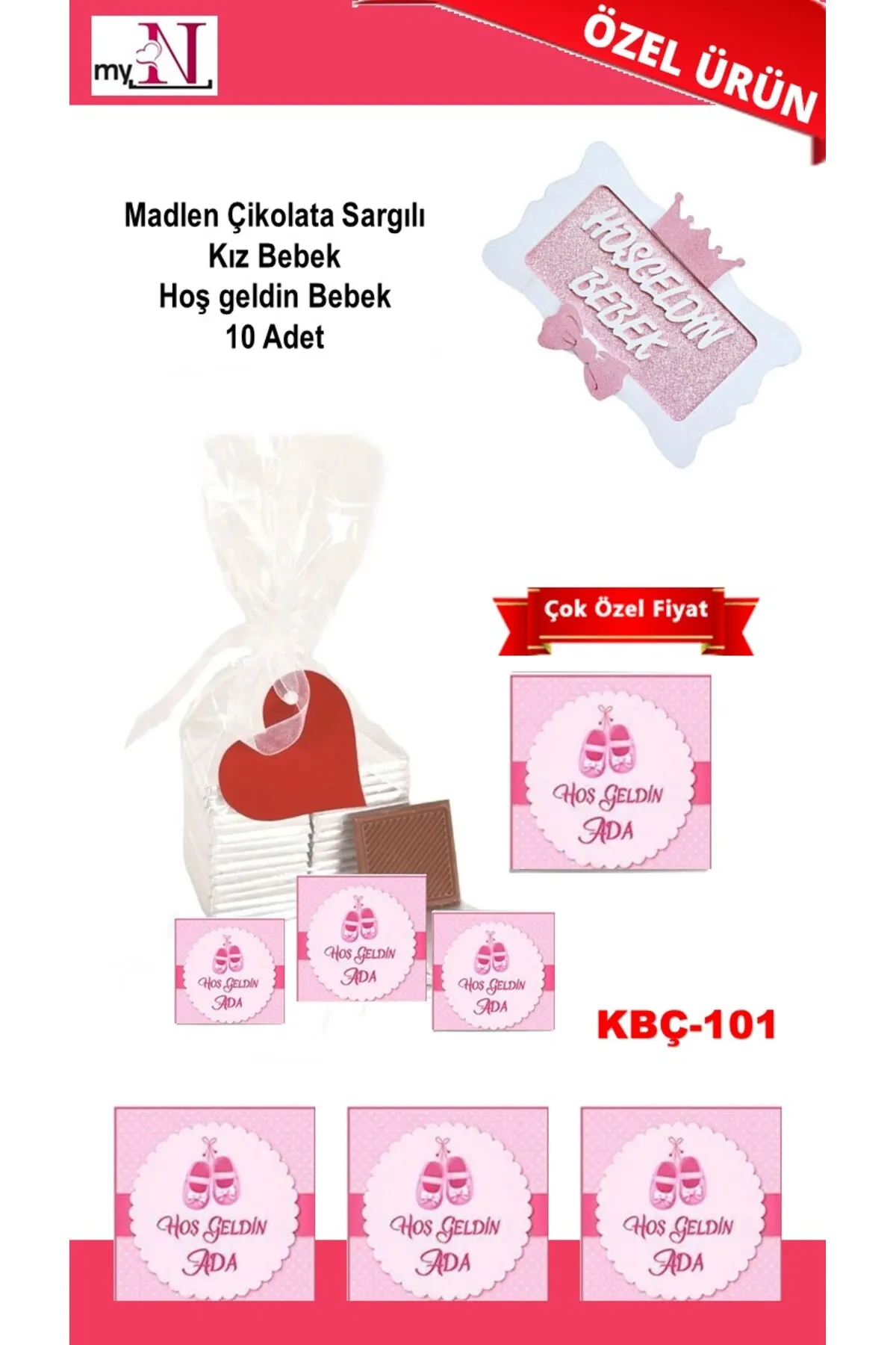 Madlen Çikolata Sargılı Kız Bebek Hoş geldin Bebek 10 Adet