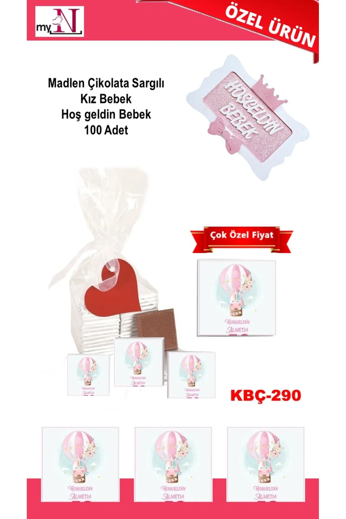 Madlen Çikolata Sargılı Kız Bebek Hoş geldin Bebek 75 Adet