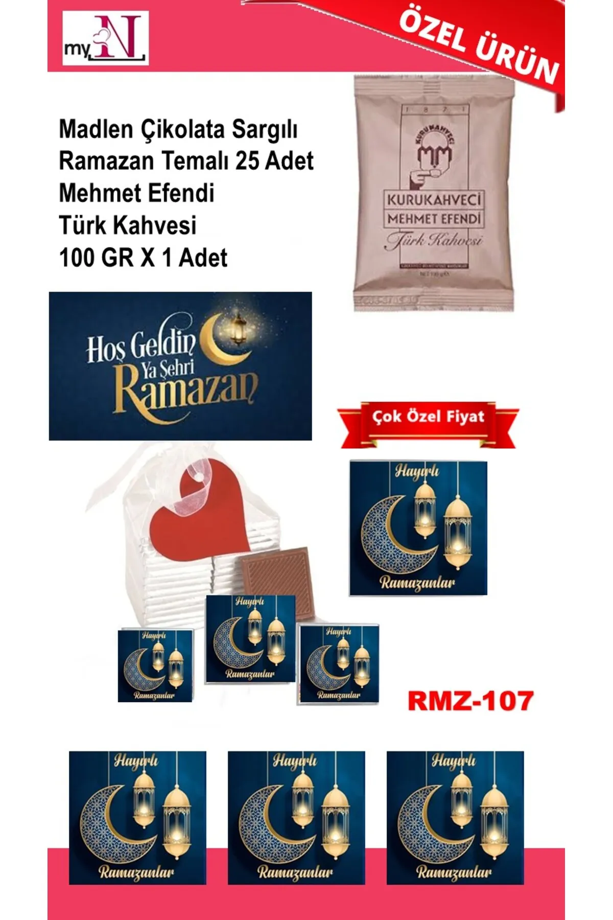 Madlen Çikolata Sargılı Ramazan Temalı 25 Adet - Mehmet Efendi Türk Kahvesi 100 GR X 1 Adet