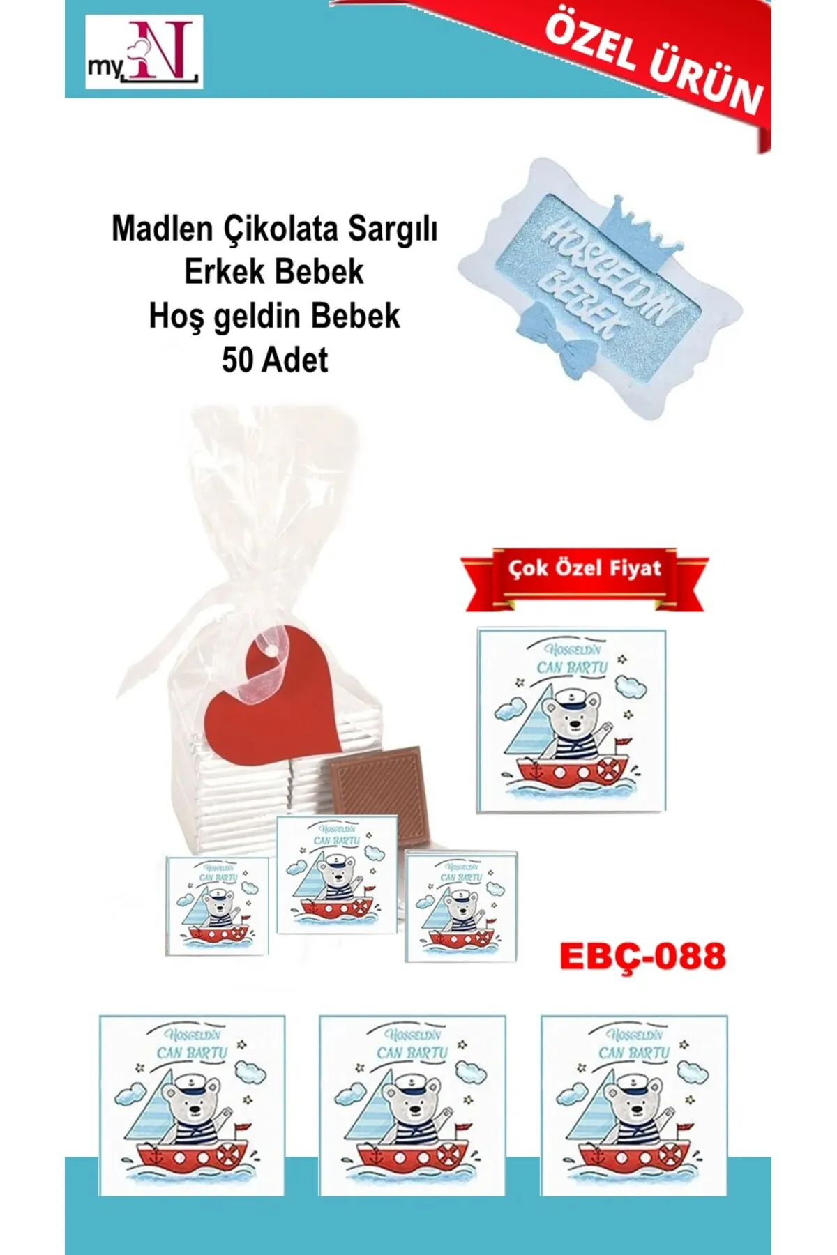 Madlen Çikolata Sargılı Erkek Bebek Hoş geldin Bebek 50 Adet