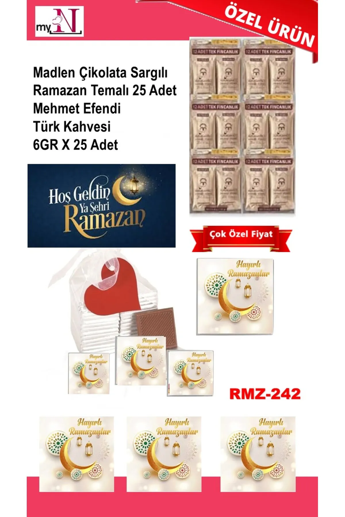 Madlen Çikolata Sargılı Ramazan Temalı 25 Adet - Mehmet Efendi Türk Kahvesi 6GR X 25 Adet