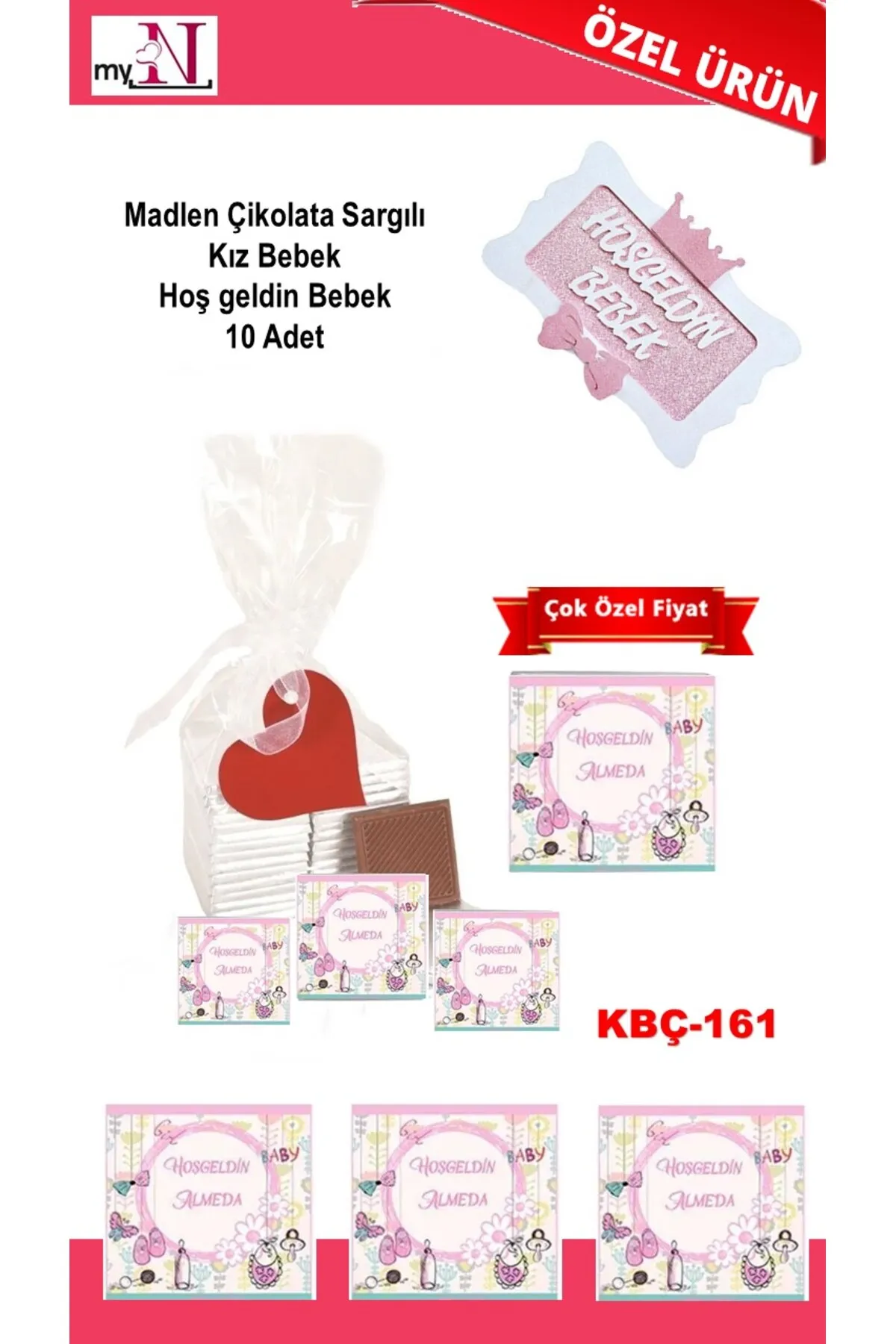 Madlen Çikolata Sargılı Kız Bebek Hoş geldin Bebek 10 Adet