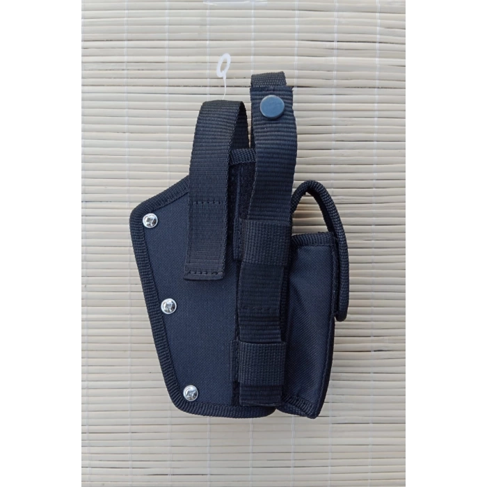 sag el siyah renkli cift emniyetli sarjorluklu airsoft kemere gecirmeli impertex silah kilif