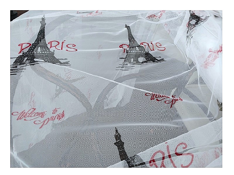 Taç tül perde-Paris motifli-1/2 pile (seyrek)