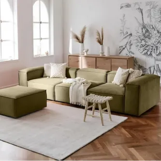MOBİLYADEPOM Mode Soft Köşe Koltuk Takımı 4 Modül Yağ Yeşili 17 Keten Kumaş(DAİRENİZE TESLİM)