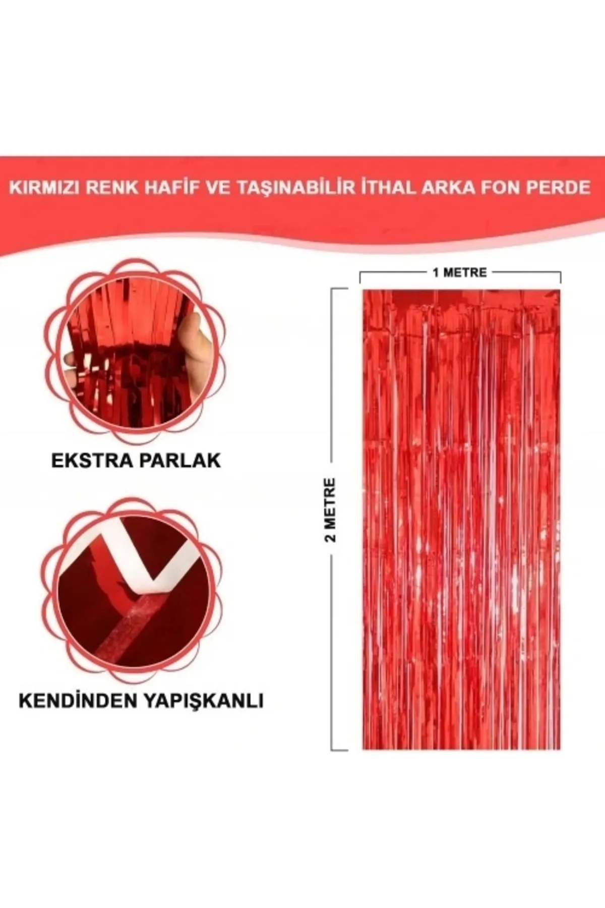 Kırmızı Metalize Parlak Saçaklı Perde