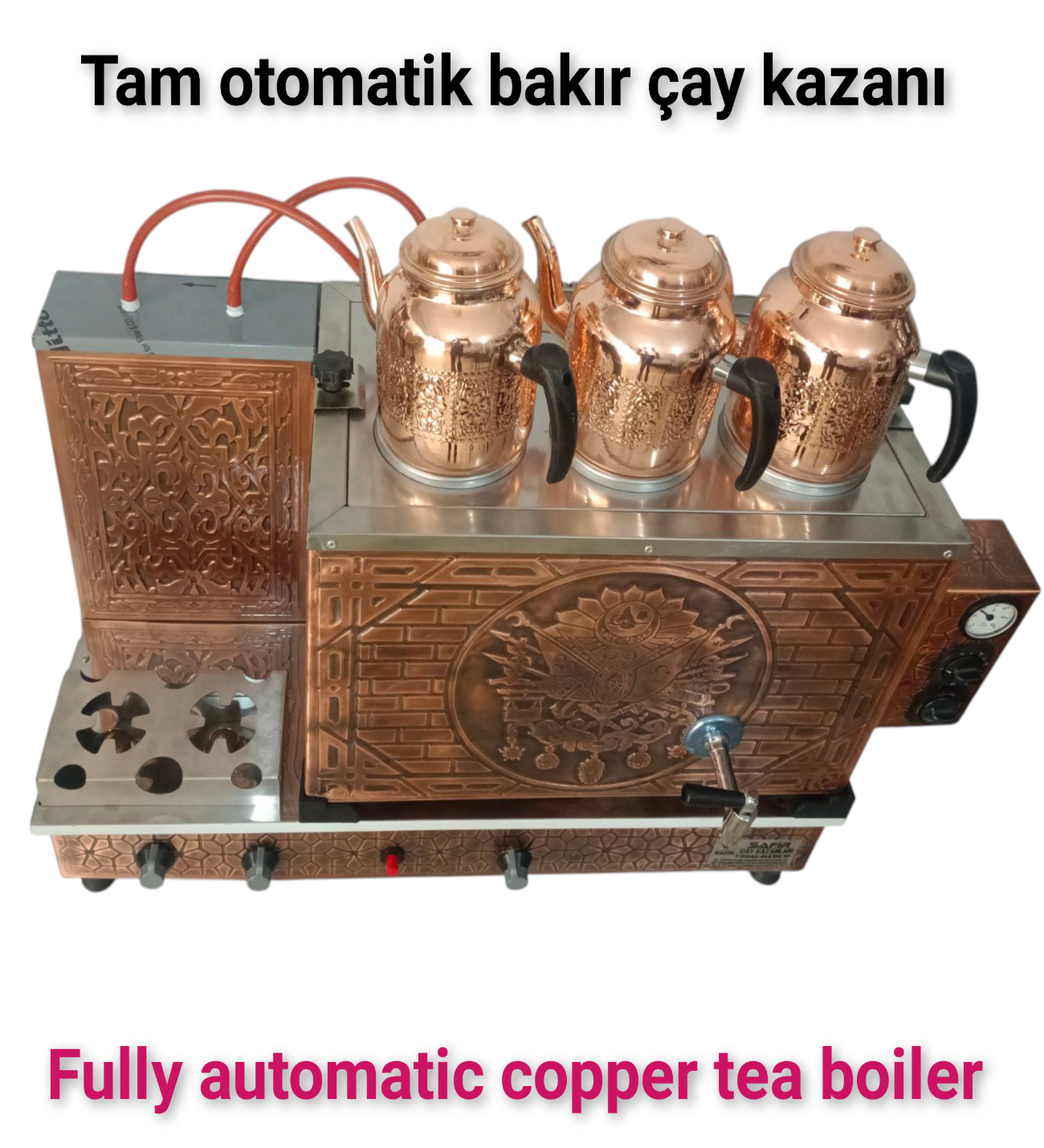 3 demlikli bakır çay kazanı elektrik +Tüplü tam otomatik Çay ocağı Osmanlı tuğra model Çay semaveri görsel 4