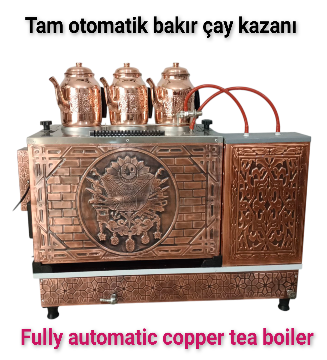3 demlikli bakır çay kazanı elektrik +Tüplü tam otomatik Çay ocağı Osmanlı tuğra model Çay semaveri görsel 7
