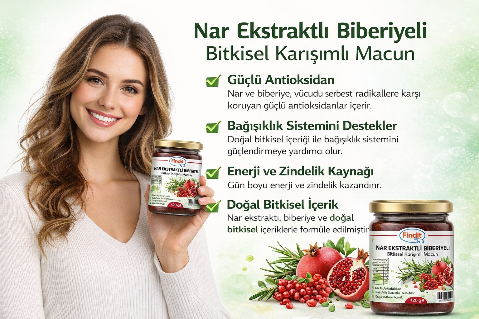 Nar Ekstraktlı Biberiyeli Bitkisel Karışımlı Macun 420 gr - Doğal Bitkisel Destek görsel 2