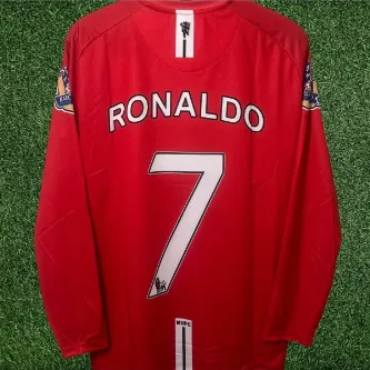 Pele Sport Efsane Cristiano Ronaldo Uzun Kol / 2008 Retro F.o.r.m.a.s.ı Uzun Kol Yetişkin Forma(KIRMIZI)3435