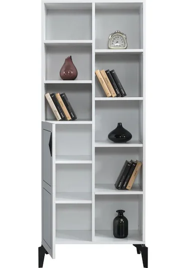 Sivas Gözde Mobilya Çizgi Kitaplık Raflı Kapaklı 70x37x180cm görsel 2