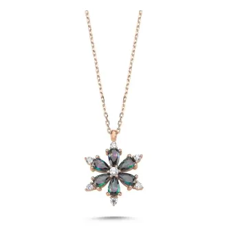 ZEY GÜMÜŞ Lotus Çiçeği Mistik Topaz Zirkon Taşlı Kolye 925 Ayar Gümüş