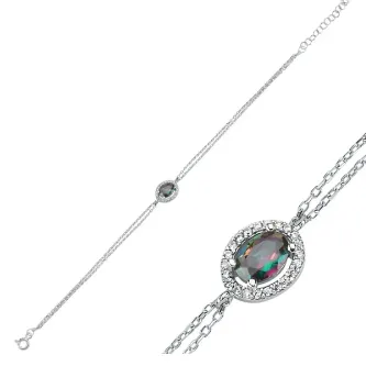 ZEY GÜMÜŞ Halo Tektaş Mistik Topaz Zirkon Taşlı Bileklik 925 Ayar Gümüş