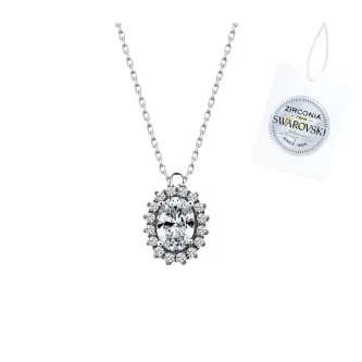 ZEY GÜMÜŞ Zirconia Taşlı Oval Halo Tektaş Kolye 925 Ayar Gümüş