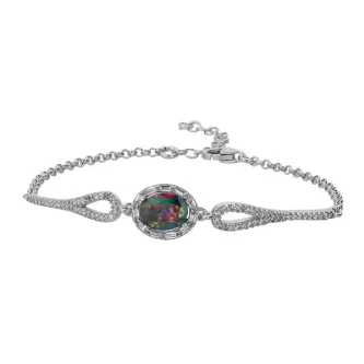 ZEY GÜMÜŞ Mistik Topaz Oval & Baget Zirkon Taşlı Bileklik 925 Ayar Gümüş