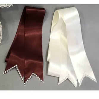 SavBrand Bordo Beyaz Incili Takı Kurdelesi Gelin Damat Düğün Kına Gecesi Malzemesi