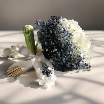SavBrand Trend Lacivert Cipsolu Ortanca Gelin Buketi Yaka Çiçeği 2 li Set Nişan Çiçeği