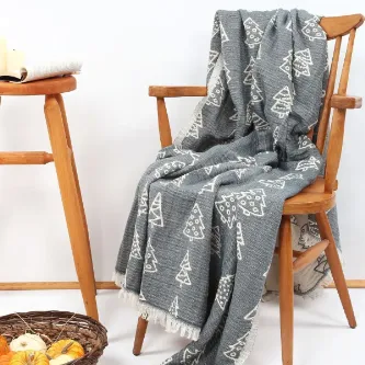 Befera Design 4 Kat Müslin Pike Tek Kişilik %100 Pamuklu Jakarlı Yatak Örtüsü Tv Battaniyesi 140x200 Çam Ağaçlı