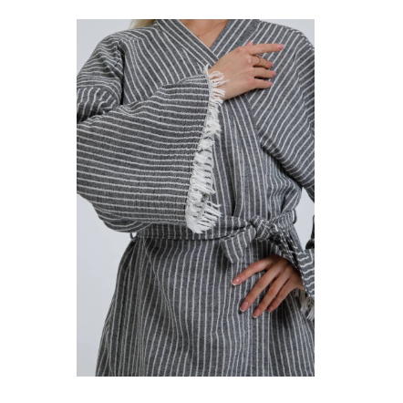 Befera Design Müslin Kimono %100 Pamuklu Çizgili Bornoz Kaftan Sabahlık