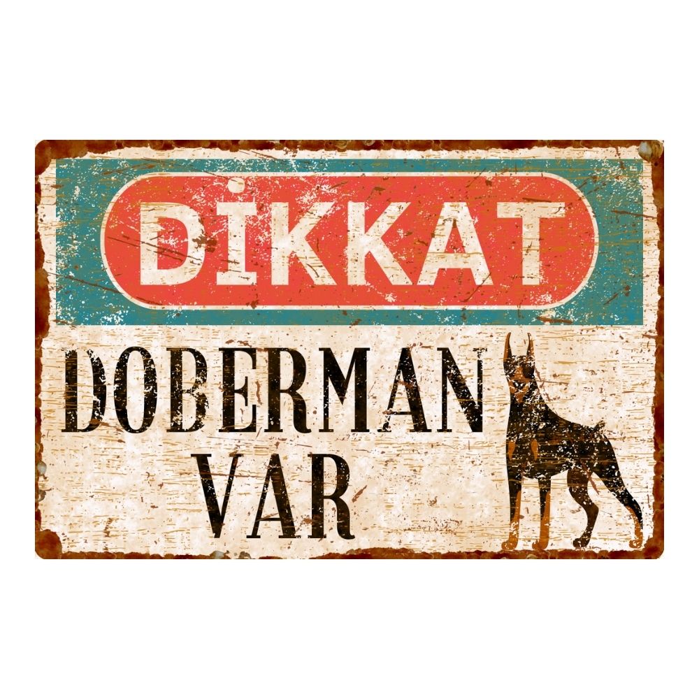 Dikkat Köpek Var Uyarı Levhası - Vintage Dikkat Doberman Var Metal Uyarı Levhası - 20cm X 30cm görsel 3