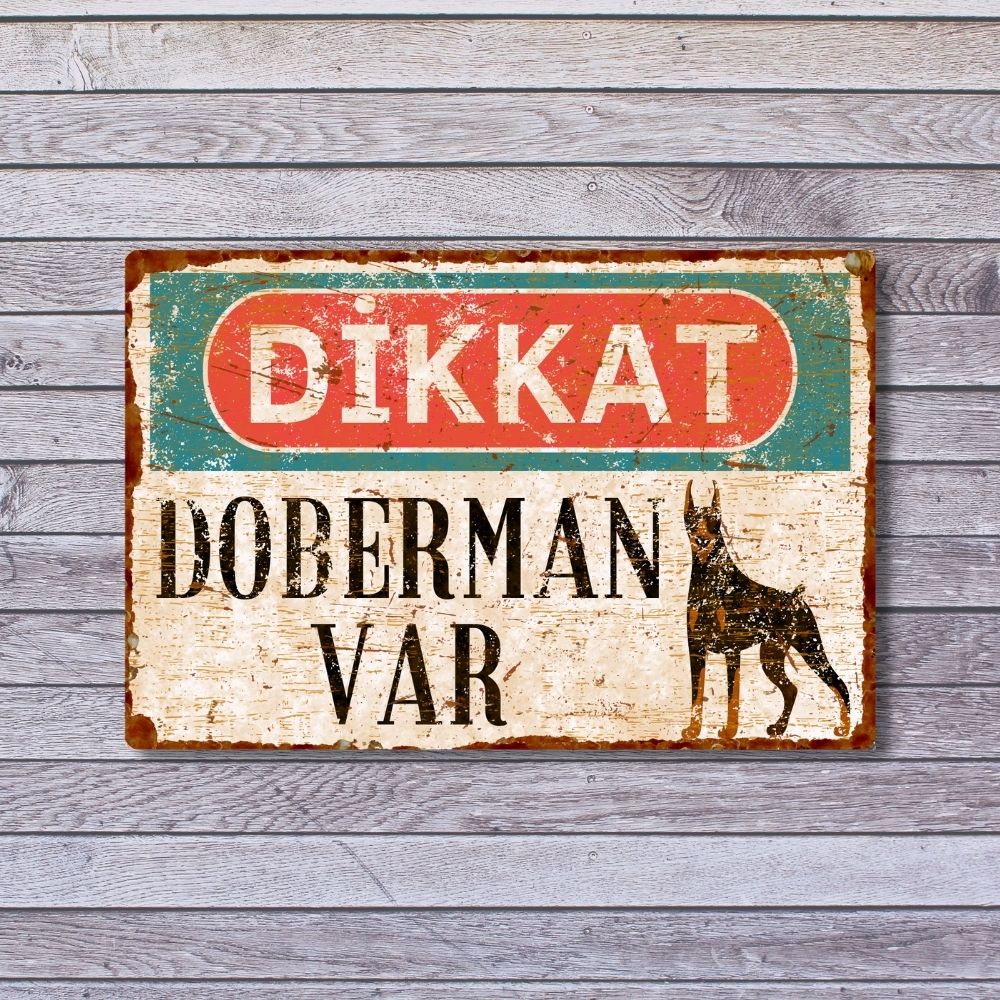 Dikkat Köpek Var Uyarı Levhası - Vintage Dikkat Doberman Var Metal Uyarı Levhası - 20cm X 30cm görsel 5