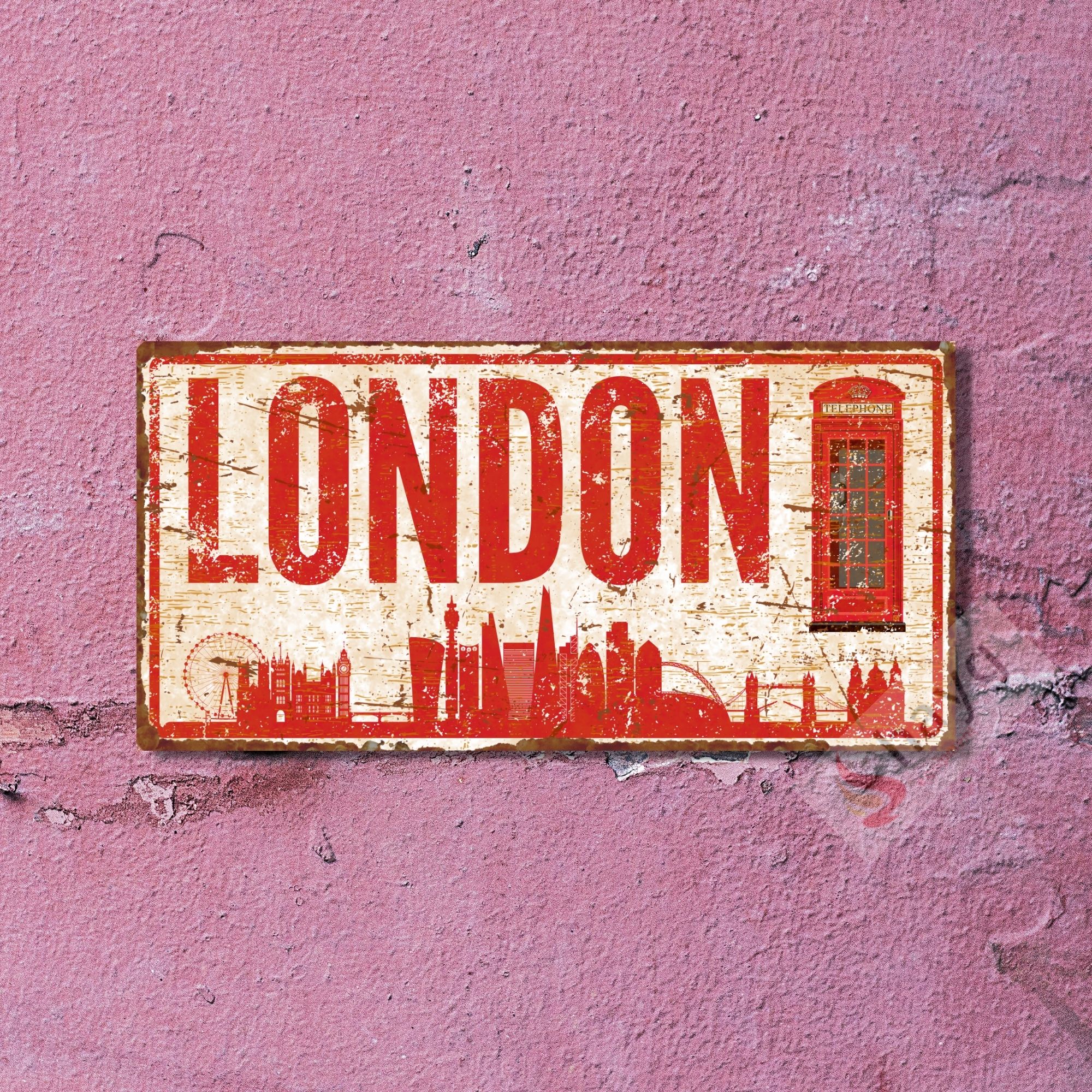 Dekoratif Uv Baskılı Eskitmeli Alüminyum Şehir Tabelası - Londra - 15cm X 30cm görsel 4