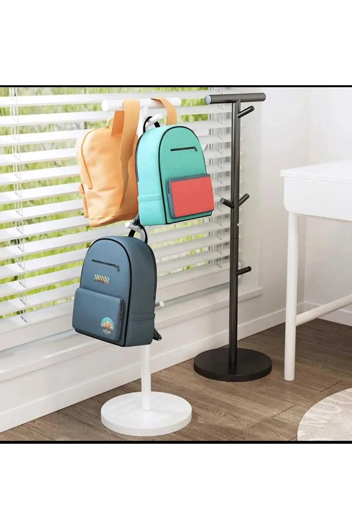 TRENDESK DESIGN Ayaklı Siyah Askılık Kitap Çanta Depolama Rafları Yatak Odası Organizatör Askı 30*95cm  1058-CN görsel 2