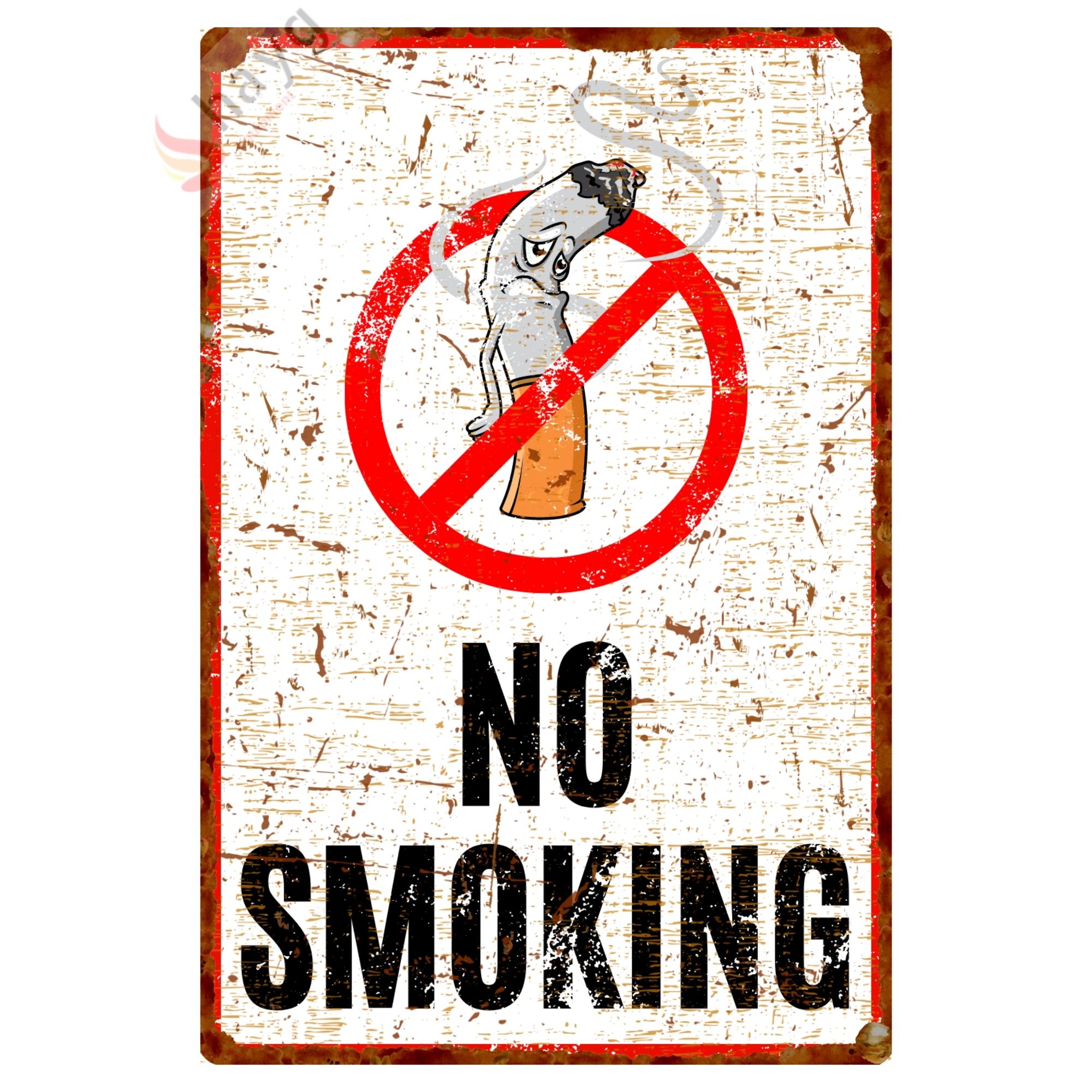 Hasta Karikatürlü No Smoking, Pas Görünümlü Sigara Içmek Yasaktır Metal Tabela 20cm x 30cm görsel 3