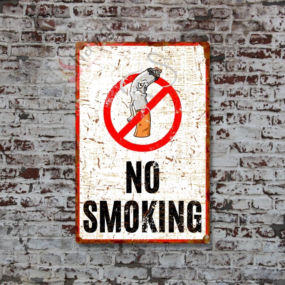Hasta Karikatürlü No Smoking, Pas Görünümlü Sigara Içmek Yasaktır Metal Tabela 20cm x 30cm görsel 5