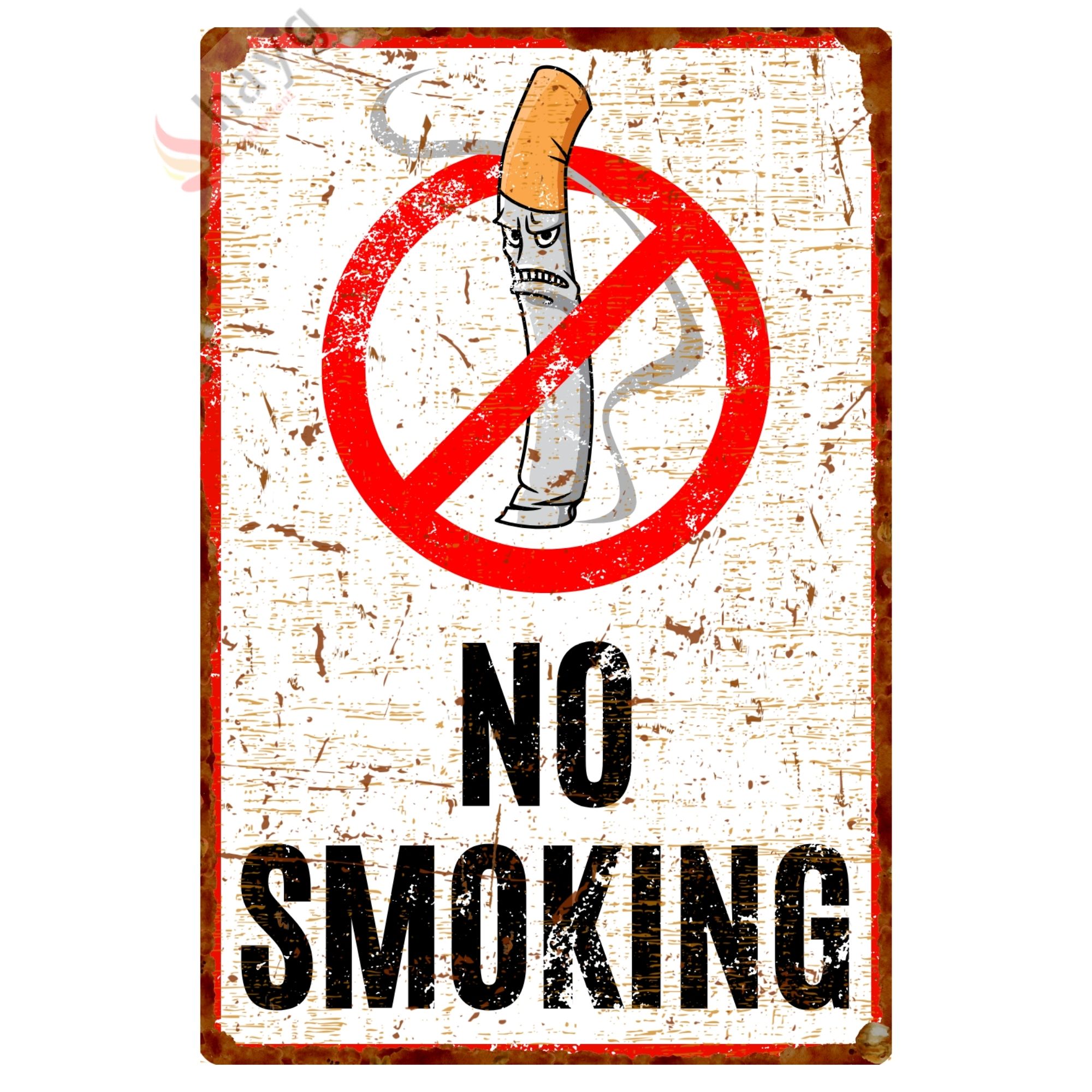 Kızgın Karikatürlü No Smoking, Pas Görünümlü Sigara Içmek Yasaktır Metal Tabela 20cm x 30cm görsel 3