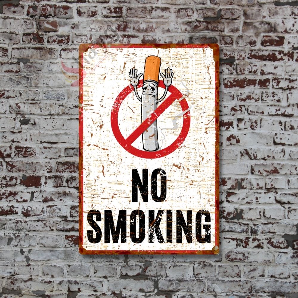 Eller Yukarı No Smoking, Pas Görünümlü Sigara Içmek Yasaktır Metal Uyarı Levhası - 20cm X 30cm görsel 5