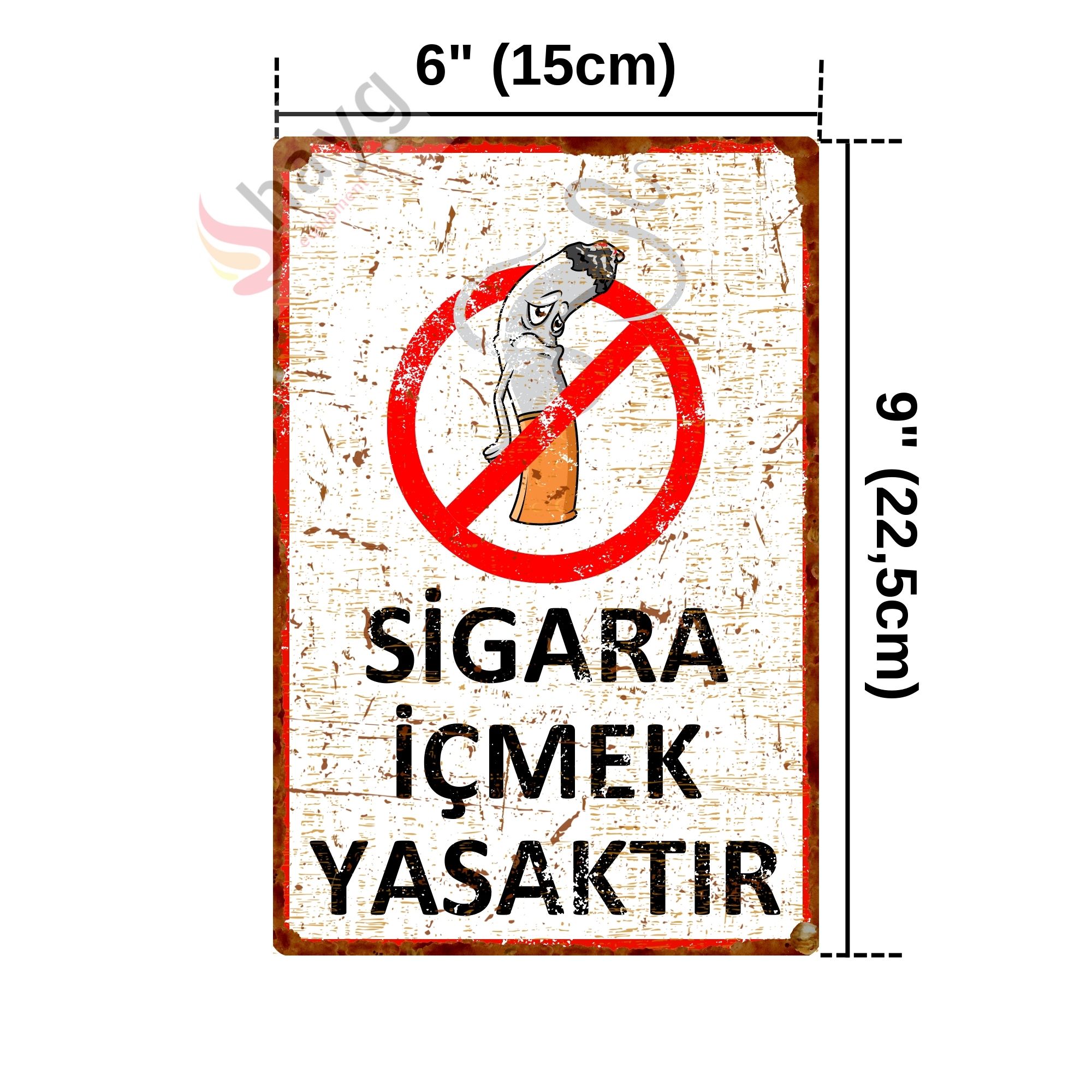 Hasta Karikatürlü Sigara İçmek Yasaktır, Pas Görünümlü Metal Uyarı Levhası 15cm x 22,5cm görsel 4