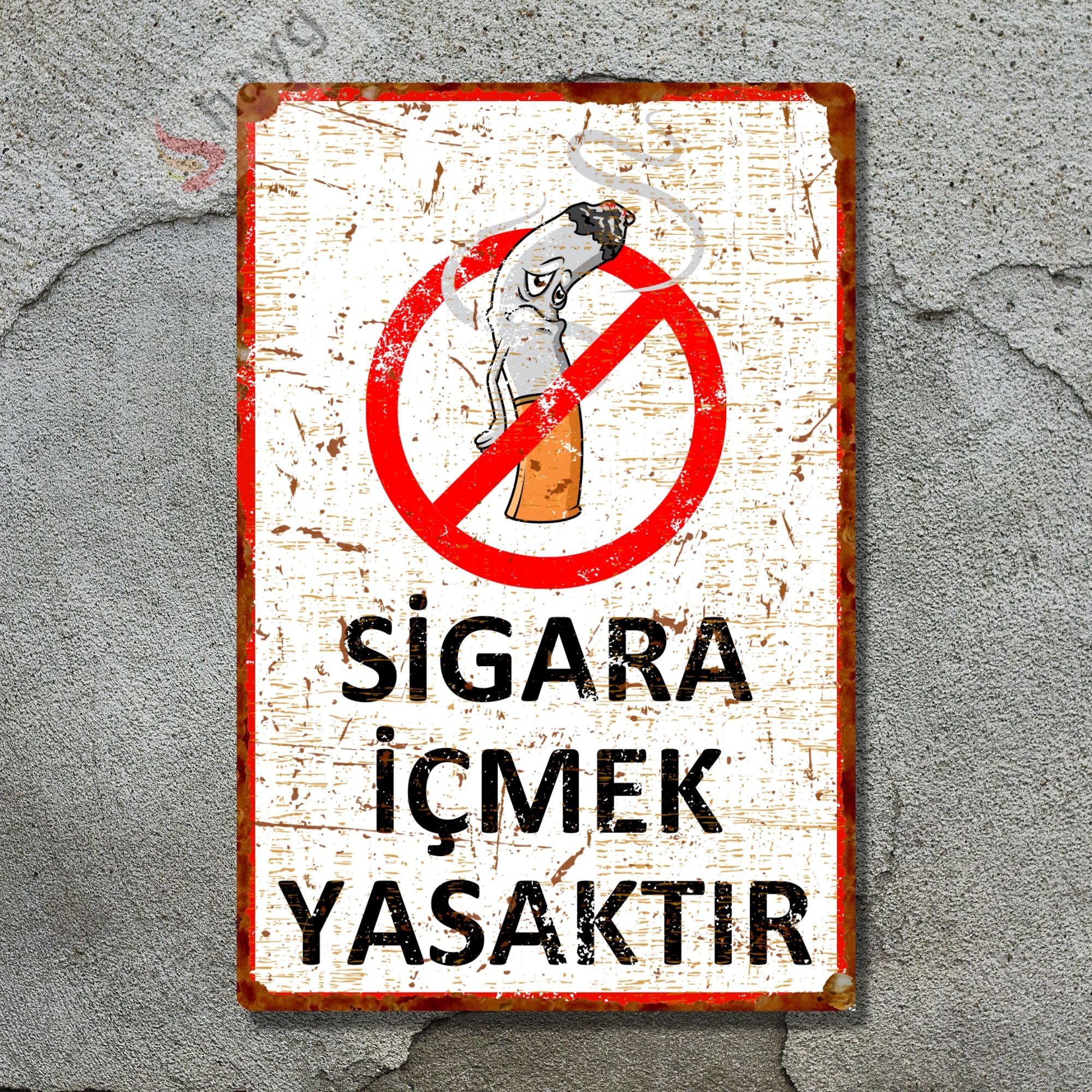 Hasta Karikatürlü Sigara İçmek Yasaktır, Pas Görünümlü Metal Uyarı Levhası 15cm x 22,5cm görsel 5