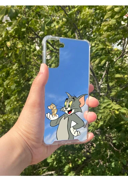 Exporanto Samsung S21 Plus Uyumlu Aynalı Tom ve Jerry Desenli Darbe Kamera Korumalı Silikon Telefon Kılıfı görsel 2
