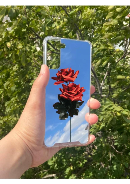 Exporanto Samsung S21 Plus Uyumlu Aynalı Gül Desenli Darbe Kamera Korumalı Silikon Telefon Kılıfı görsel 2