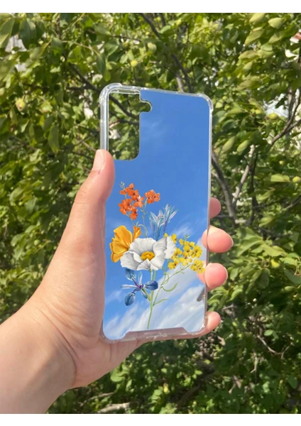 Exporanto Samsung S21 Plus Uyumlu Aynalı Sarı Beyaz Desenli Darbe Kamera Korumalı Silikon Telefon Kılıfı görsel 2