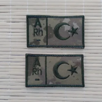 İzmir Askeri Malzeme 2 Adet Kara Kuvvetleri Kamuflaj Renkli Nakış işlemeli A Rh - Kan Gruplu Arma Peç Patch