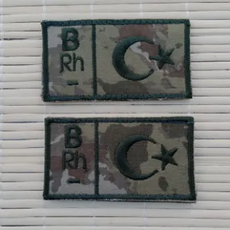 İzmir Askeri Malzeme 2 Adet Kara Kuvvetleri Kamuflaj Renkli Nakış işlemeli B Rh - Kan Gruplu Arma Peç Patch