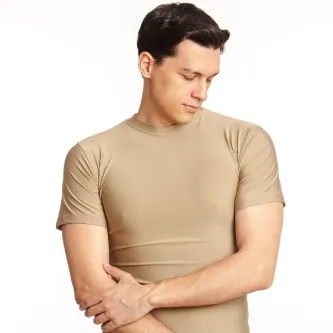 İzmir Askeri Malzeme Kısa Kollu Kum Beji Renk Yuvarlak Yakalı Microfiber Micro Üst Thermal içlik T-shirt
