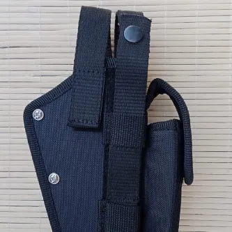 İzmir Askeri Malzeme Sağ El Siyah Renkli Çift Emniyetli Şarjörlüklü Airsoft Palaskaya Kemere Geçirmeli impertex Silah Kılıfı