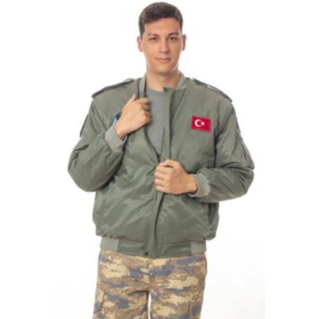 İzmir Askeri Malzeme Hava Kuvvetleri Sedef Yeşili Renkli 4 Cepli Uzun Kollu Fermuarlı Çıtçıtlı  Pilot Mont Ceket