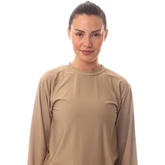 İzmir Askeri Malzeme Uzun Kollu Kum Beji Renk Yuvarlak Yakalı Microfiber Micro Üst Thermal içlik T-shirt
