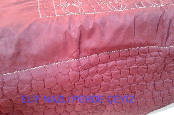 Çift Kişilik Saten Yatak Örtüsü-Bordo görsel 5